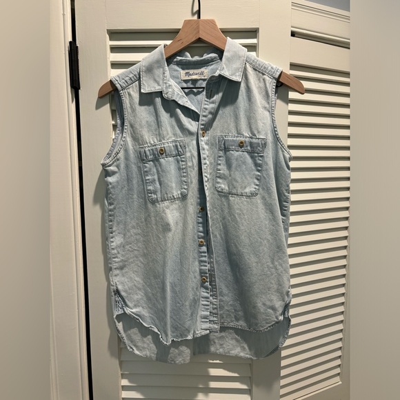Madewell button down collared chambray shirt sleeveless - Picture 1 of 2